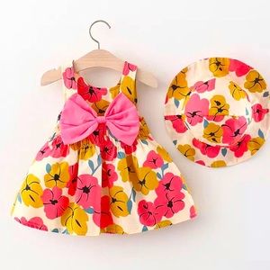 Toddler baby kid girls beautiful colorful dress and hat set